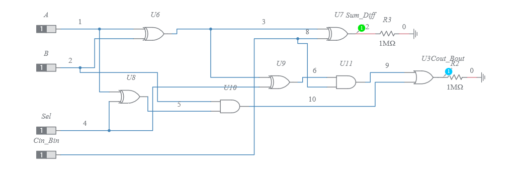 Full adder subtractor - Multisim Live