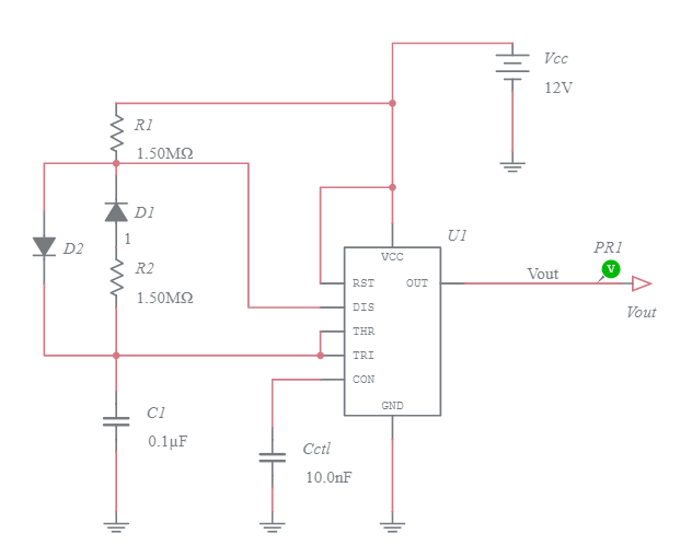 555 Timer 50% Duty Cycle Astable Multivibrator (Control Voltage Set To ...