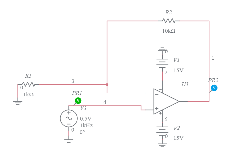 non inverting amplifier - Multisim Live