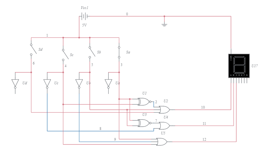 7-Segment Display Indicator Using Ic - Multisim Live