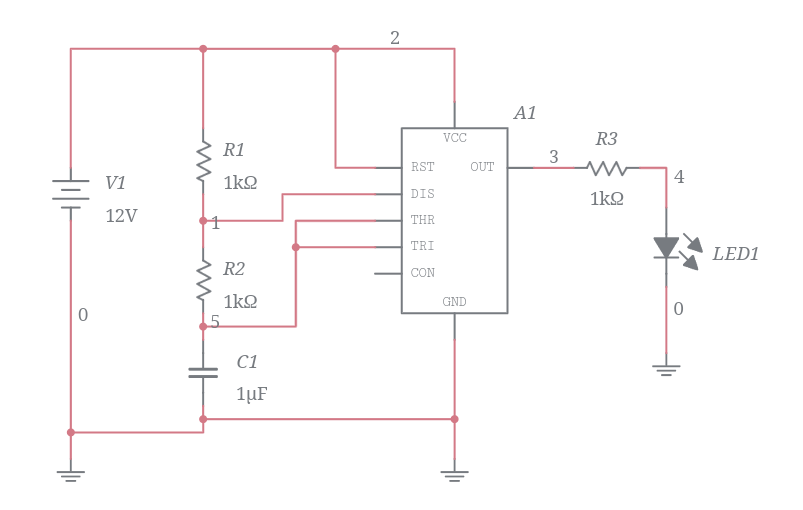 555 Blinking a LED - Multisim Live