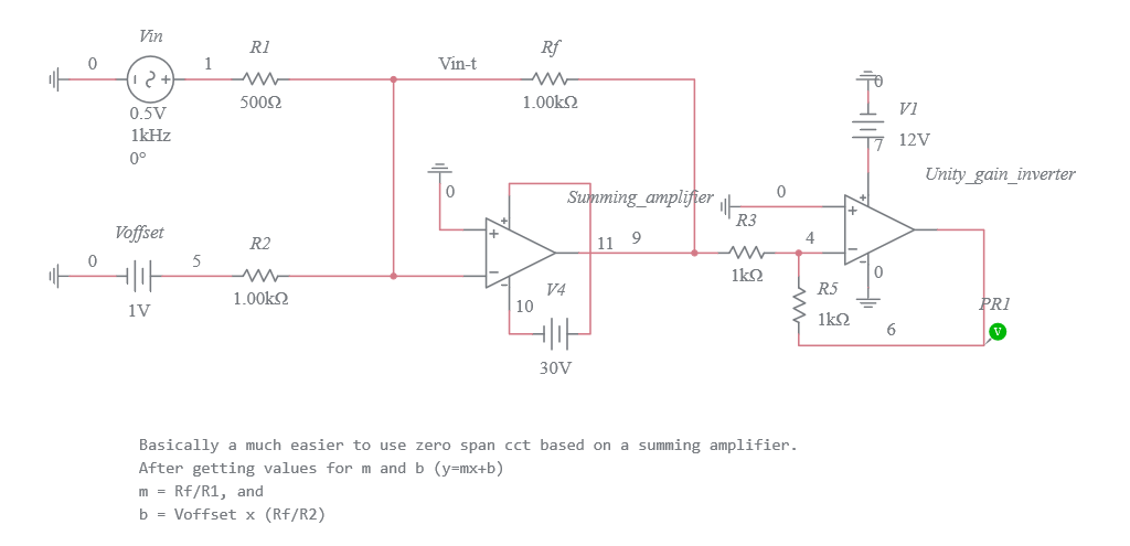 zero span, summing with inverter - Multisim Live