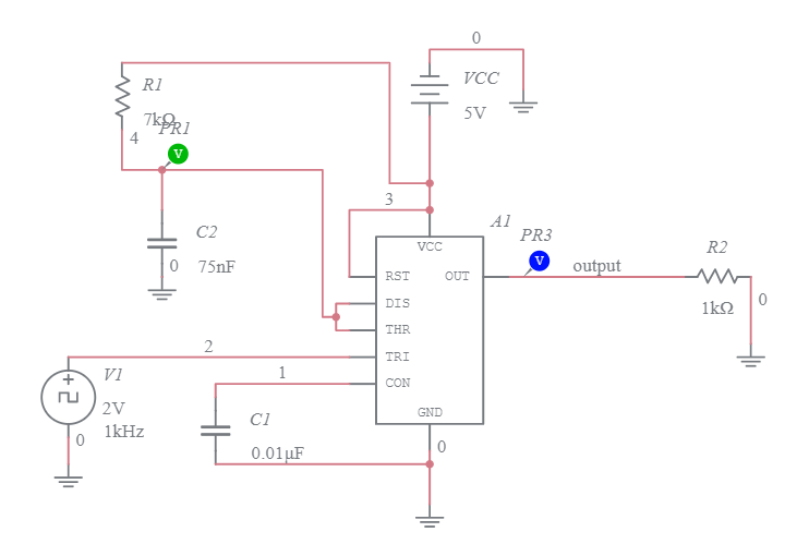 monostable multivibrator using 555 IC - Multisim Live