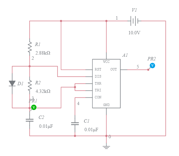 ASTABLE Multivibrator less than 50% duty cycle - Multisim Live