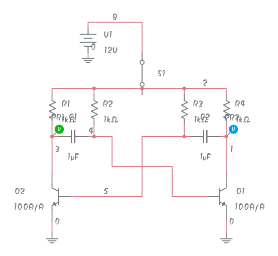 Bistable Multivibrator using NPN Transistors - Multisim Live