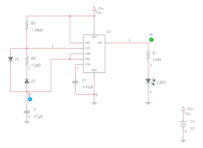 Astable Multivibrator Using 555 (50% Duty Cycle) - Multisim Live