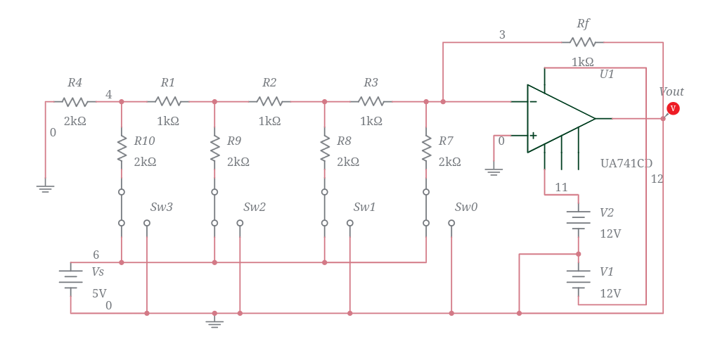 4 Bit Digital To Analog Converter Dac Using R 2r Ladder 1 Multisim Live 6573