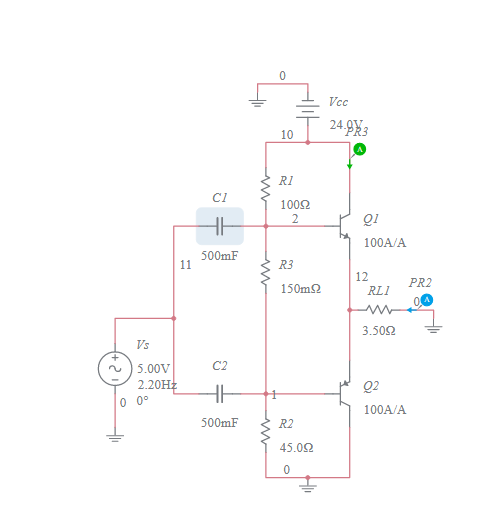 Class AB Amplifier (Diode Biasing) - Multisim Live