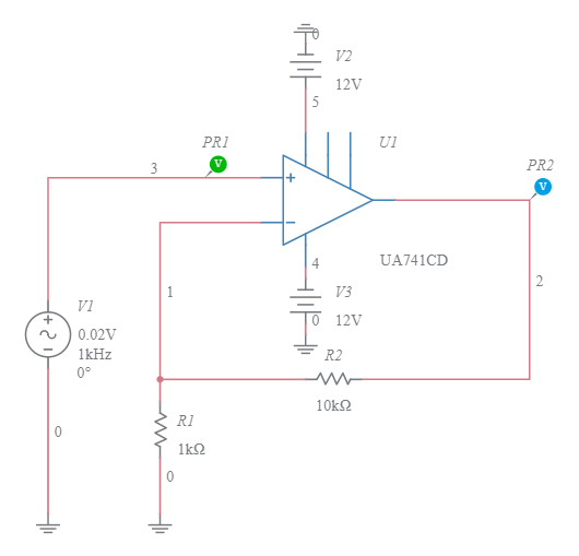 Non inverting Amplifier - Multisim Live