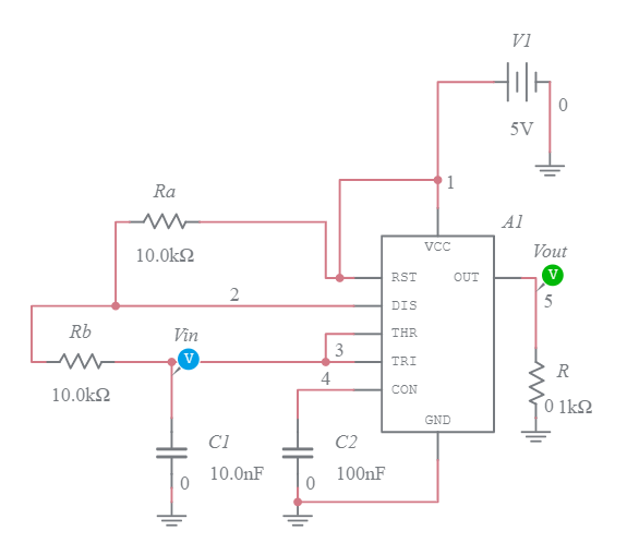 Astable multivibrator using 555 timer - Multisim Live