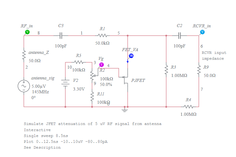 JFET attenuation of 5 uV RF signal 2.0 Multisim Live