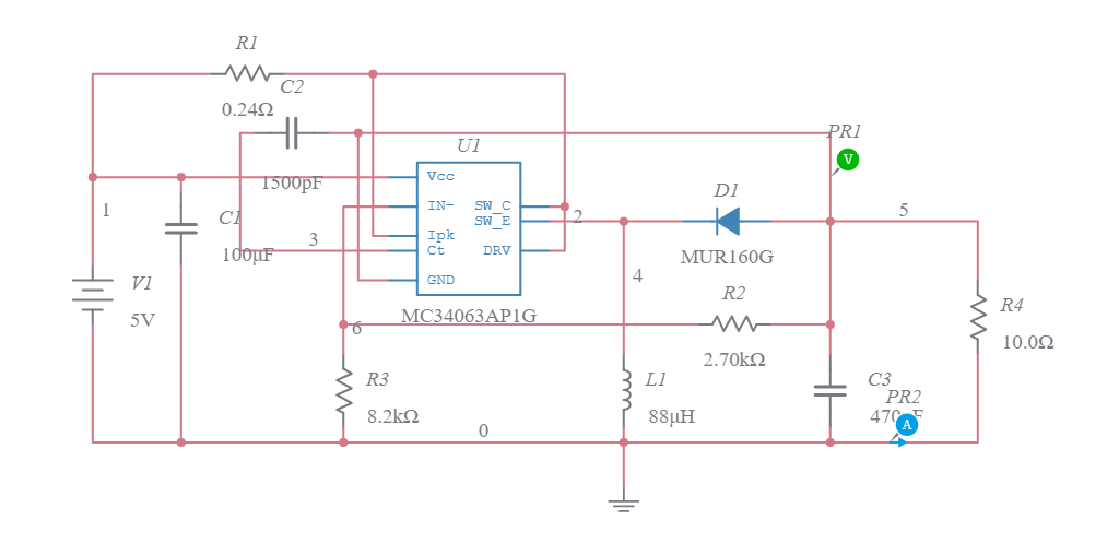 Inverter 5V to -5V MC34063 - Multisim Live