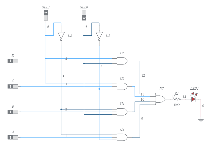 4x1 Multiplexer circuit - Multisim Live