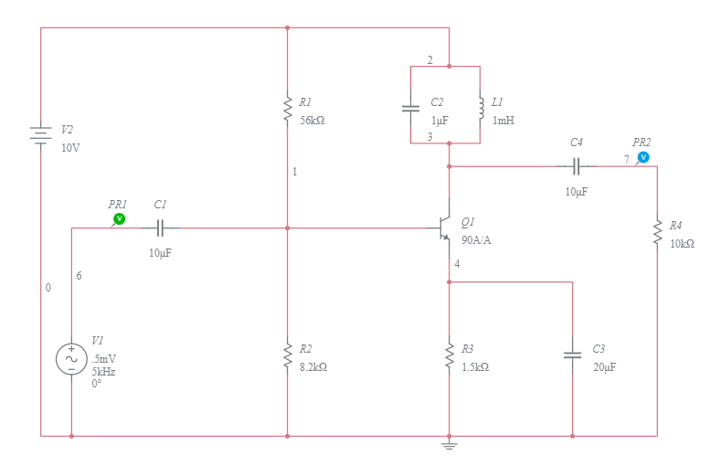 Design and Implementation of Single tuned Amplifier - Multisim Live