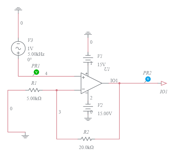 Non inverting opamp - Multisim Live