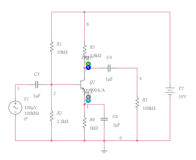 Amplificador con polarizacion de emisor y divisor de tension - Multisim ...