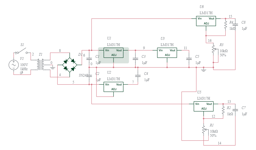 Fuente de voltaje 5v 12v -12v . (1) - Multisim Live