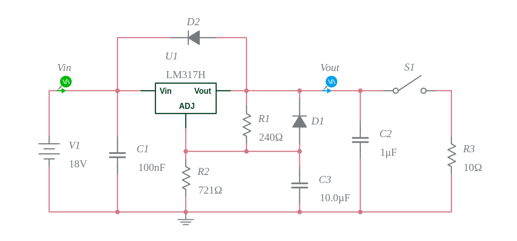 (Closest Buck Converter I can find) LM317 Voltage Regulator - Multisim Live