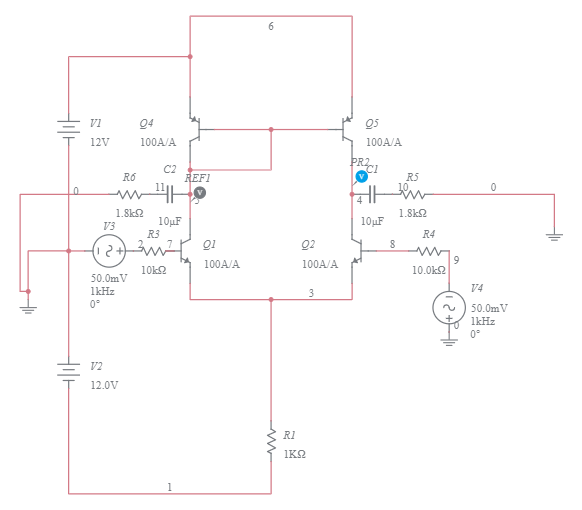 Differential amplifier using active load - Multisim Live