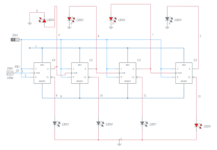 4 BIT asynchronous up/down counter (1) - Multisim Live