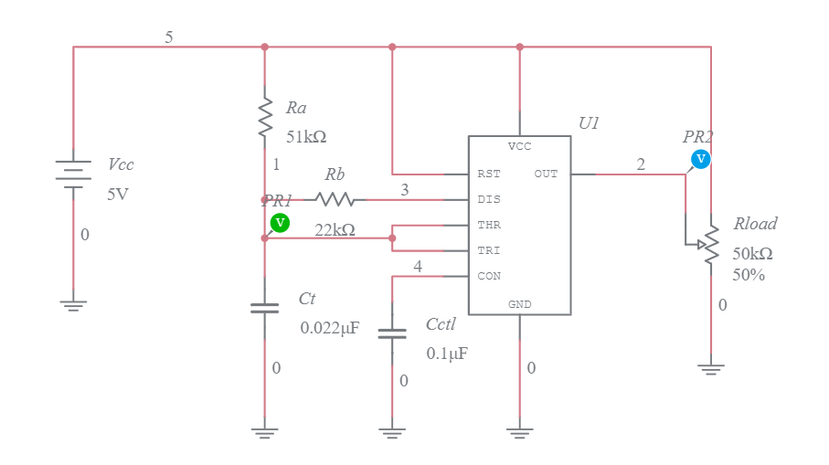 555 Timer 50% Duty Cycle Astable Multivibrator (Voltage Divider ...