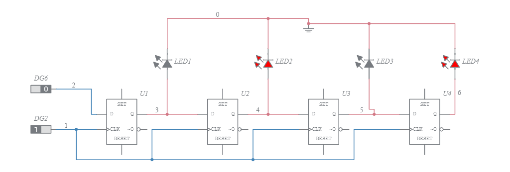 4 bit shift register SIPO - Multisim Live