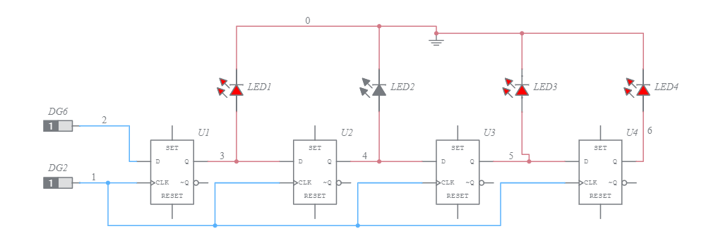 4 bit shift register SIPO - Multisim Live