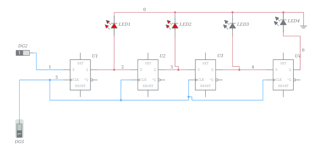 4 bit shift register SISO - Multisim Live