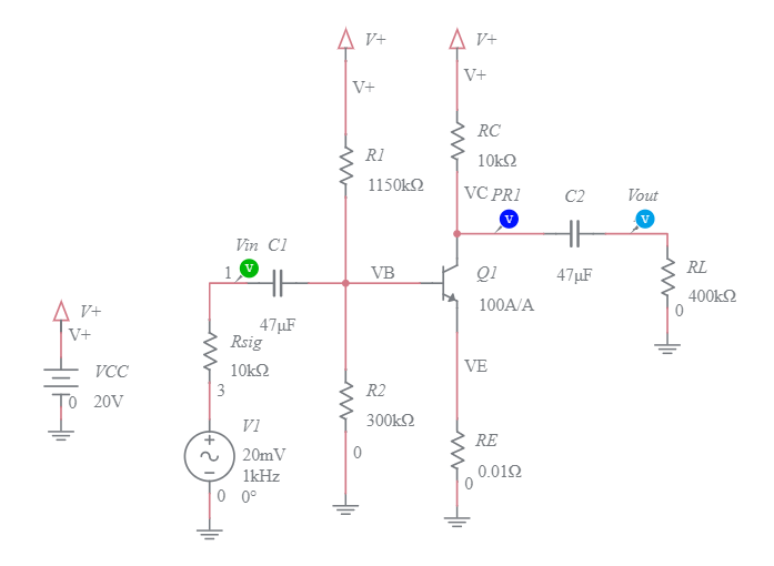 Prática Transistor TBJ como Amplificador Parte Multisim Live