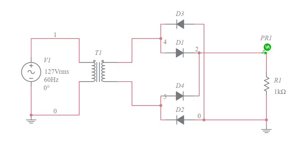 Retificador de onda Completa em ponte - Multisim Live