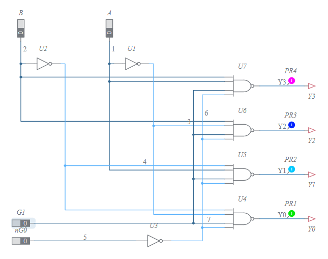 2 To 4 Decoder/Demultiplexer - Multisim Live