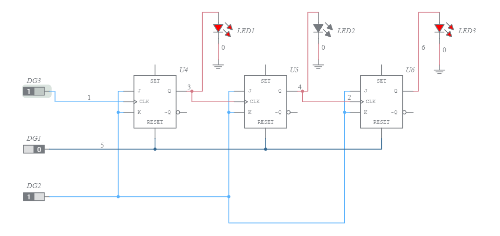 3-bit Asynchronous Counter-JK Flip-flop - Multisim Live