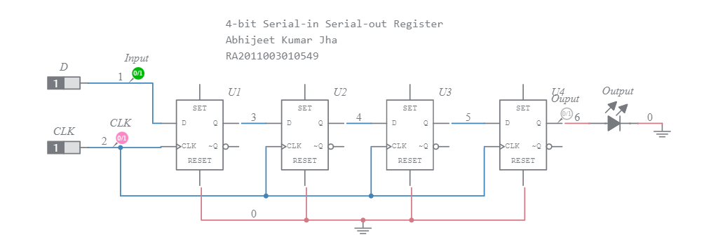 4-bit Serial-in Serial-out Register - Multisim Live