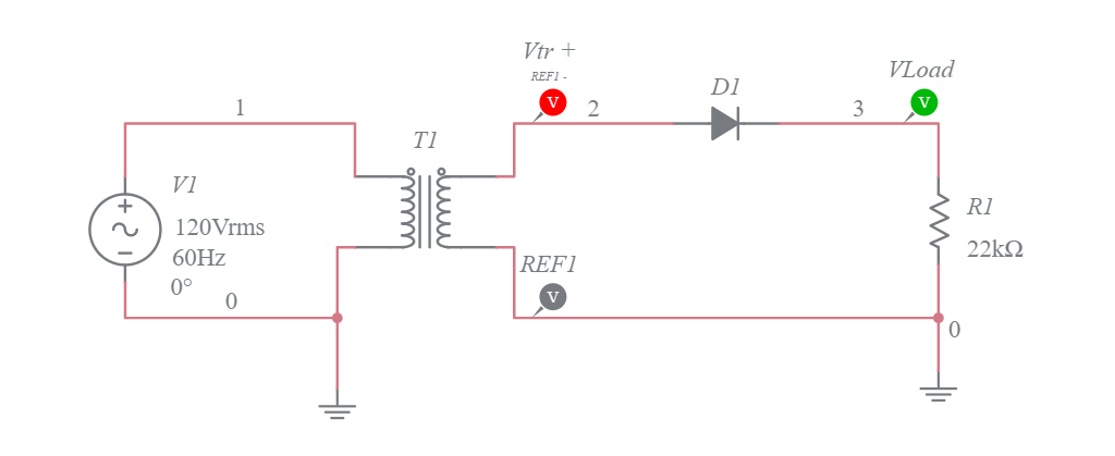 Half Wave Rectifier Ex5 - Multisim Live