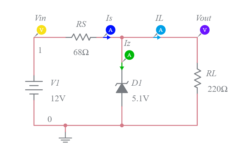 Regulador de tensão - diodo zener (tensão variável) - Multisim Live