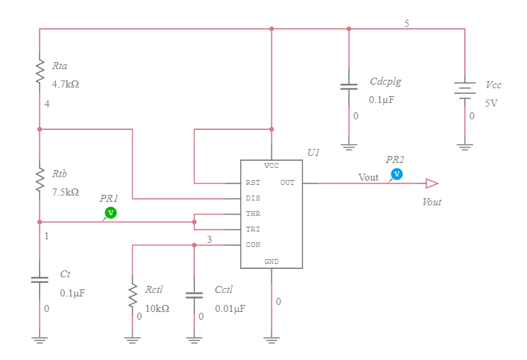 555 Timer 50% Duty Cycle Astable Multivibrator (Control Voltage Set To ...