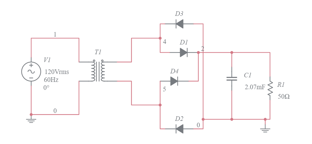 Retificador de onda Completa (1) - Multisim Live