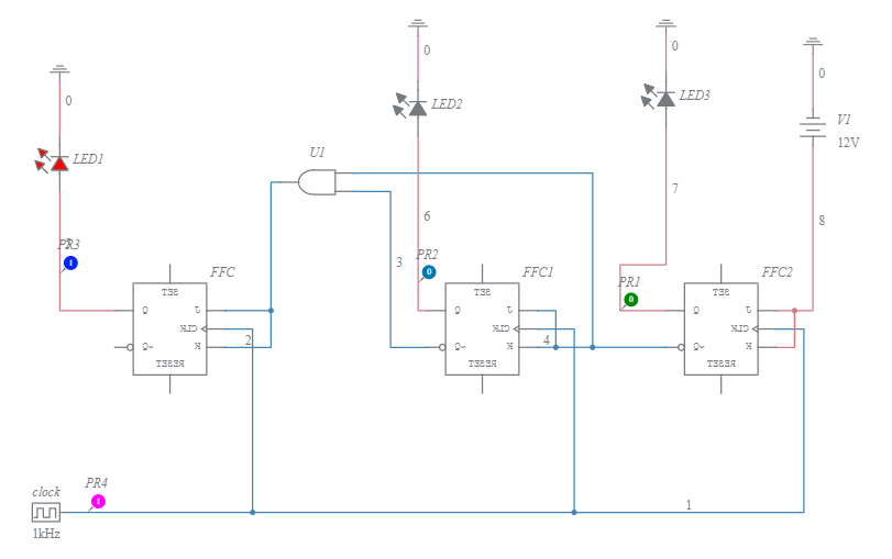 3-BIT synchronous down counter - Multisim Live