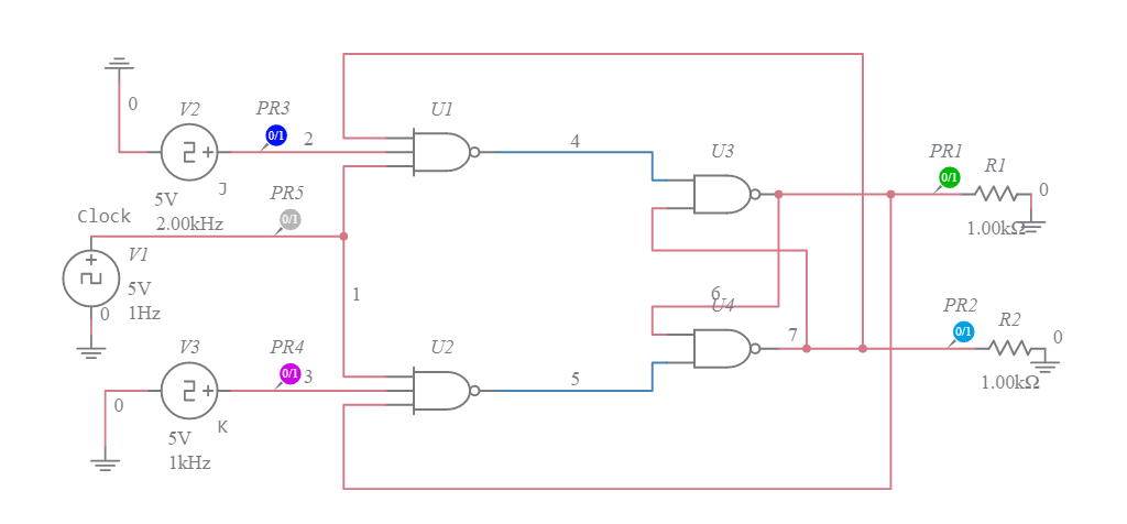 JK F/F using NAND GATE - Multisim Live