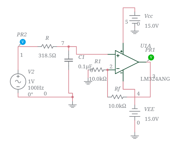 Low pass filter Op-Amp - Multisim Live