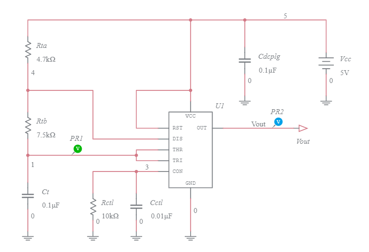 555 Timer 50% Duty Cycle Astable Multivibrator (Control Voltage Set To ...