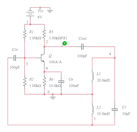 BJT Hartley oscillator Multisim Live