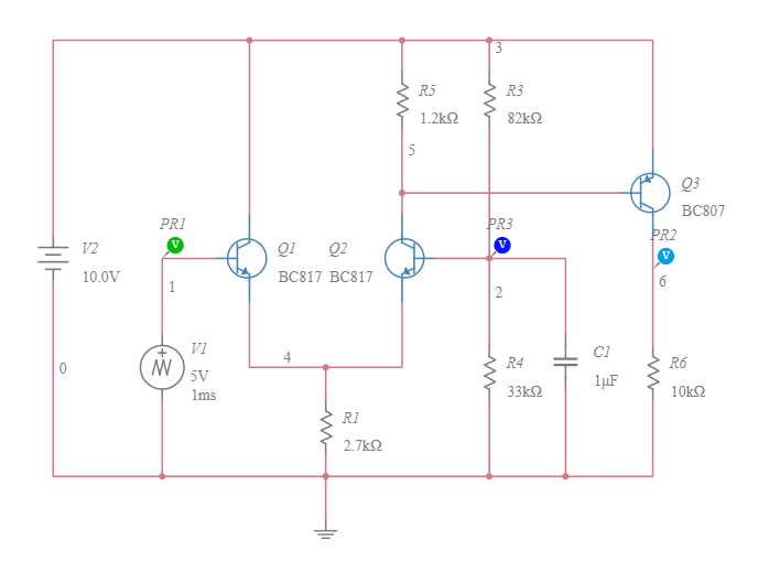 Voltage comparator with NPN transistor - Multisim Live