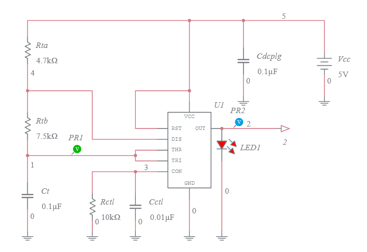 555 Timer 50% Duty Cycle Astable Multivibrator (Control Voltage Set To ...