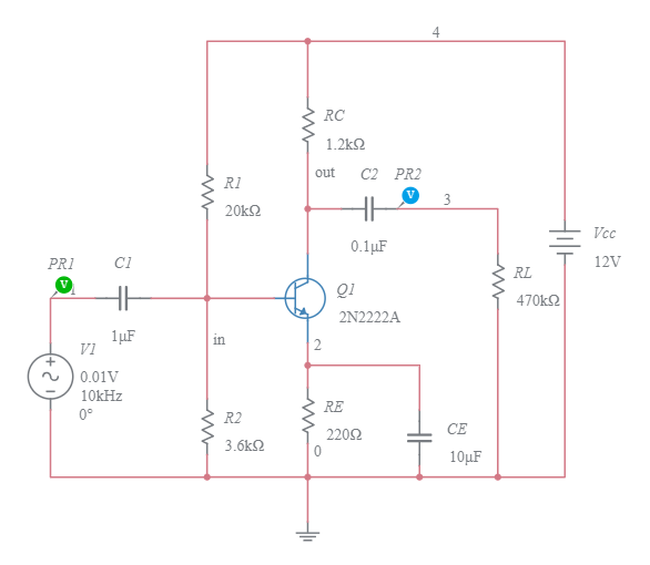 NPN BJT Transistor Amplifier - Multisim Live