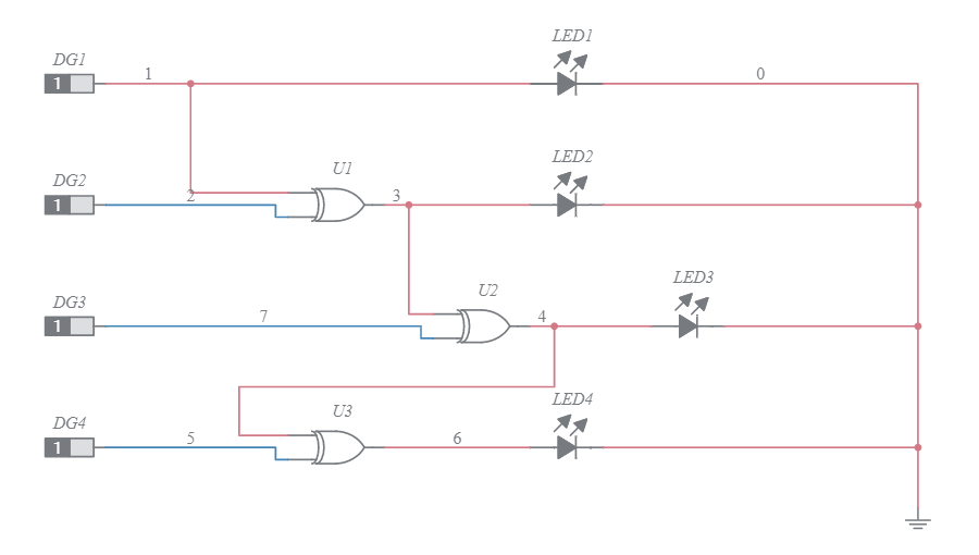 Experiment 6b - GRAY TO BINARY CODE - Multisim Live