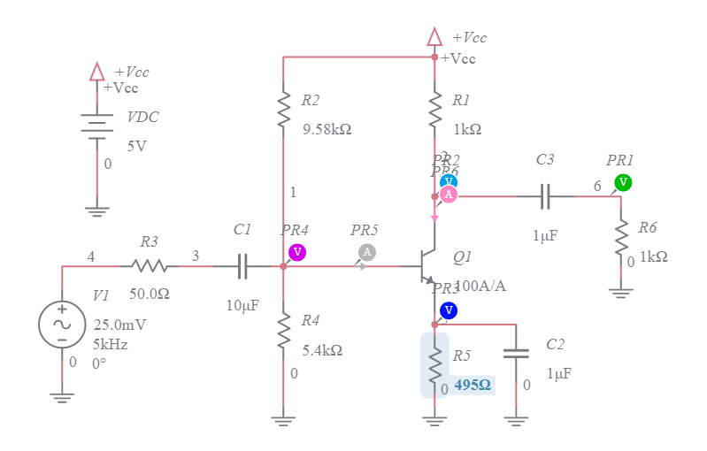 BJT Common Emitter Amplifier Multisim Live