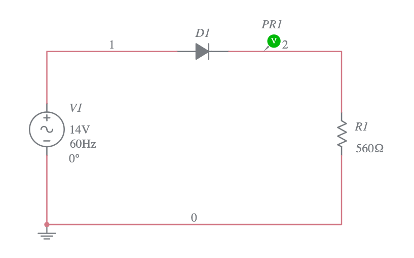 CIRCUITO RETIFICADOR DE MEIA ONDA - Multisim Live