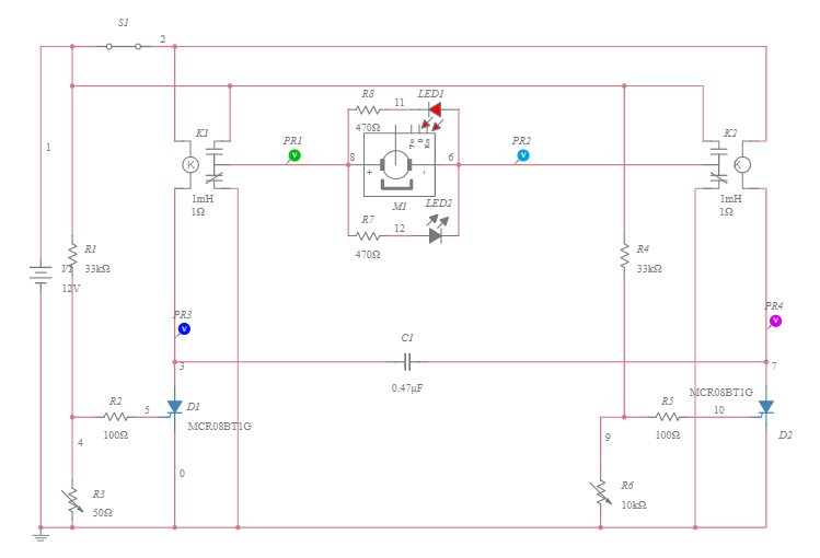 Circuit Controlled Forward and Reverse Motor DC (1) - Multisim Live