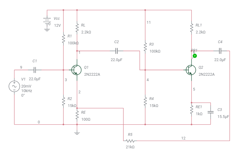 Voltage series feedback amplifier - Multisim Live